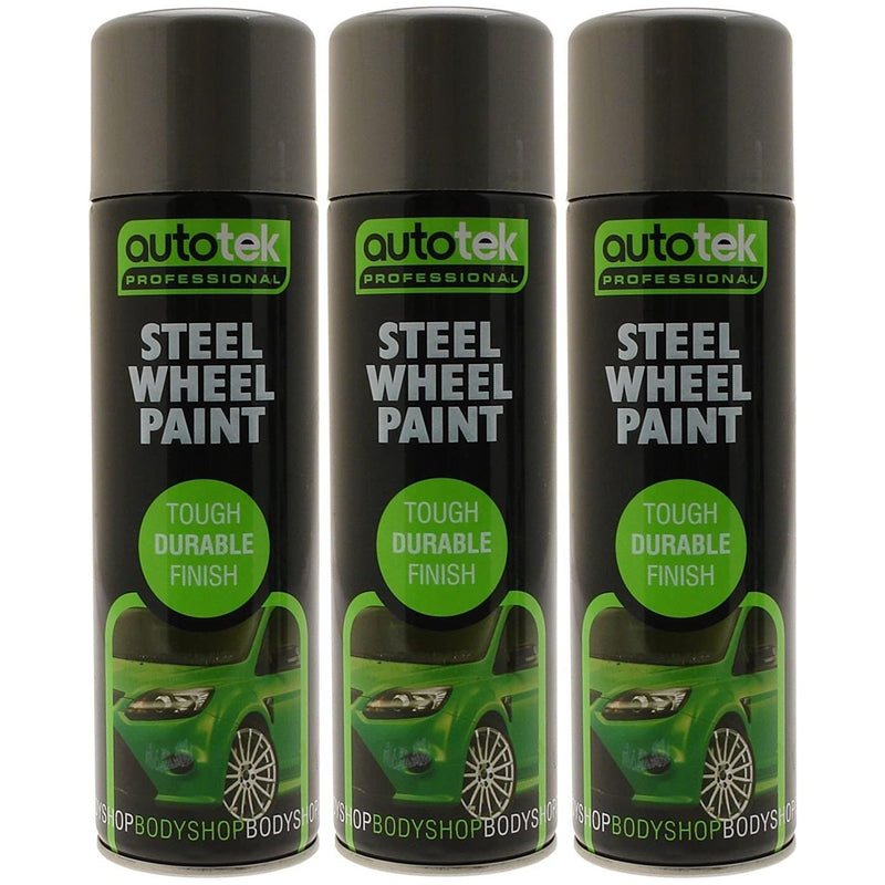 3x AUTOTEK SILVER STEEL Wheel Paint 500ml Spray Paint High Coverage Autotek  - Dynamic Drive