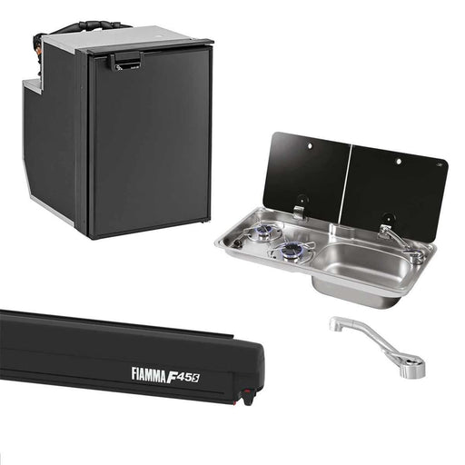 Fiamma F45S Awning, Indel B Fridge, Can Hob/RH Sink & Cold Tap Bundle AG - Dynamic Drive