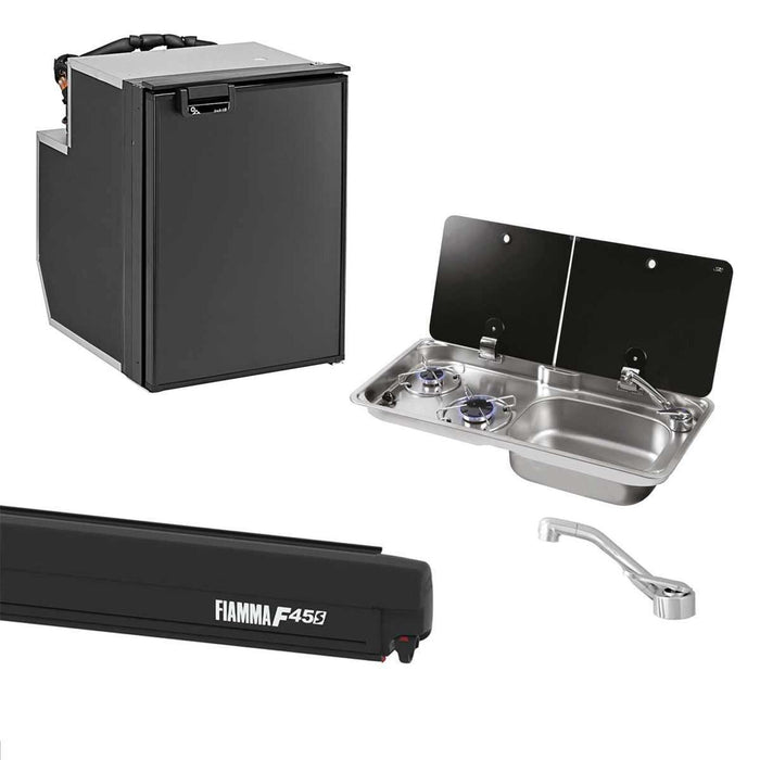 Fiamma F45S Awning, Indel B Fridge, Can Hob/RH Sink & Cold Tap Bundle AG - Dynamic Drive