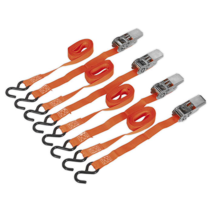 Sealey Ratchet Tie Down 25mm x 4m Polyester Webbing with S-Hooks 500kg Breaking Sealey  - Dynamic Drive