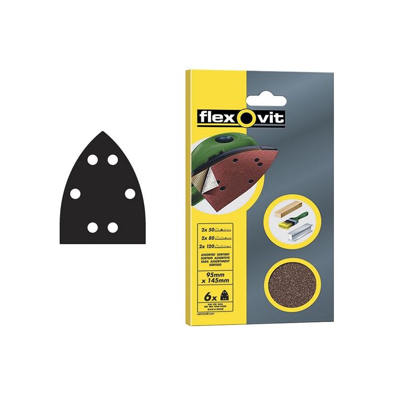 Flexovit Detail Hook & Loop Sanding Sheets 95x145mm Coarse 60Grit (Pack 6) Flexovit - Dynamic Drive