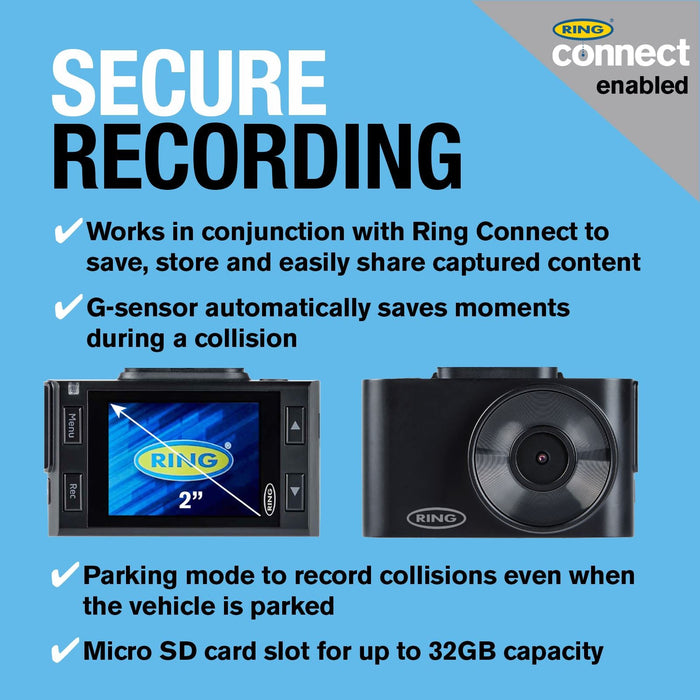 Ring Automotive RSDC2000 Smart Dash Cam WiFi Full HD 1080p 30fps 2" Screen G-Sen Ring Automotive - Dynamic Drive