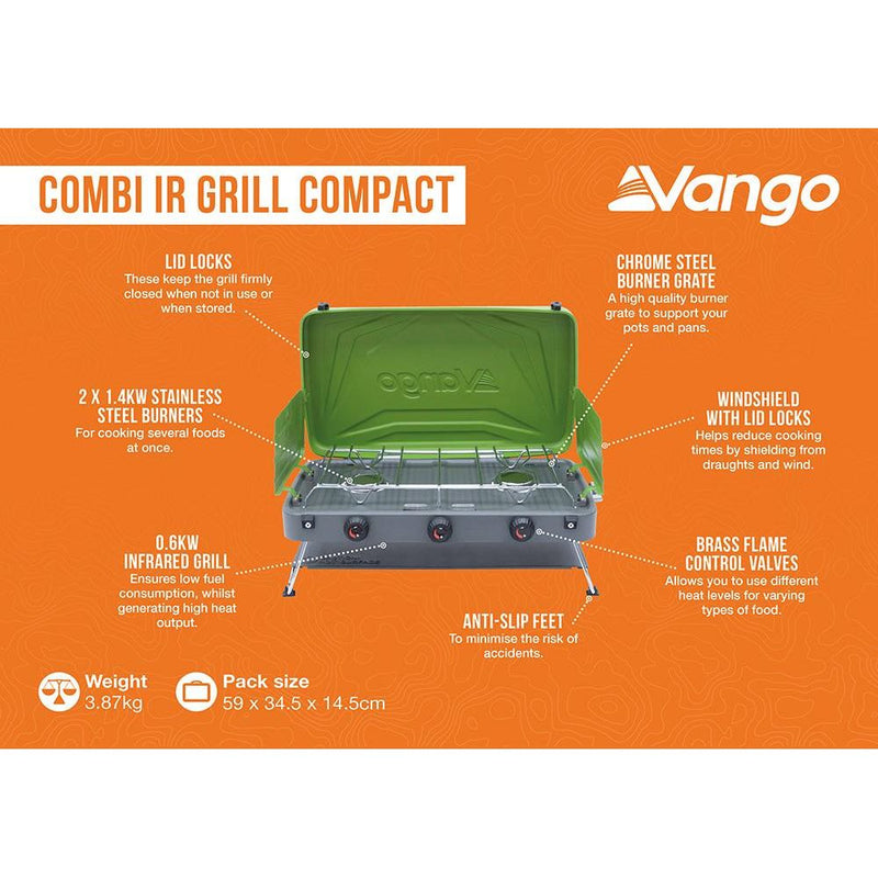 Vango Combi IR Camping Cooker Compact Two Burner Grill And Stove Piezo Vango - Dynamic Drive