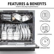 Baridi Tabletop Dishwasher 8 Place Settings 8L Capacity - Black DH88 Baridi - Dynamic Drive