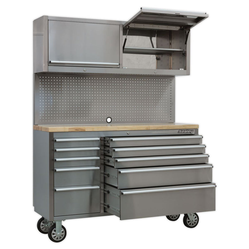 Sealey Mobile Stainless Steel Tool Cabinet 10 Drawer with Backboard & 2 Wall Cup Sealey - Dynamic Drive