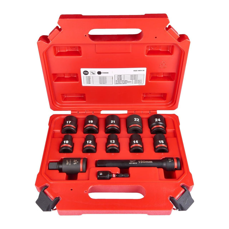Milwaukee 1/2Dr Impact Socket Set Std 10-24mm 13Pc 4932480456 Milwaukee - Dynamic Drive