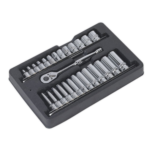 Sealey Ratchet Wrench & Socket Rail Set 27pc 1/4"Sq Drive AK66481 Sealey - Dynamic Drive