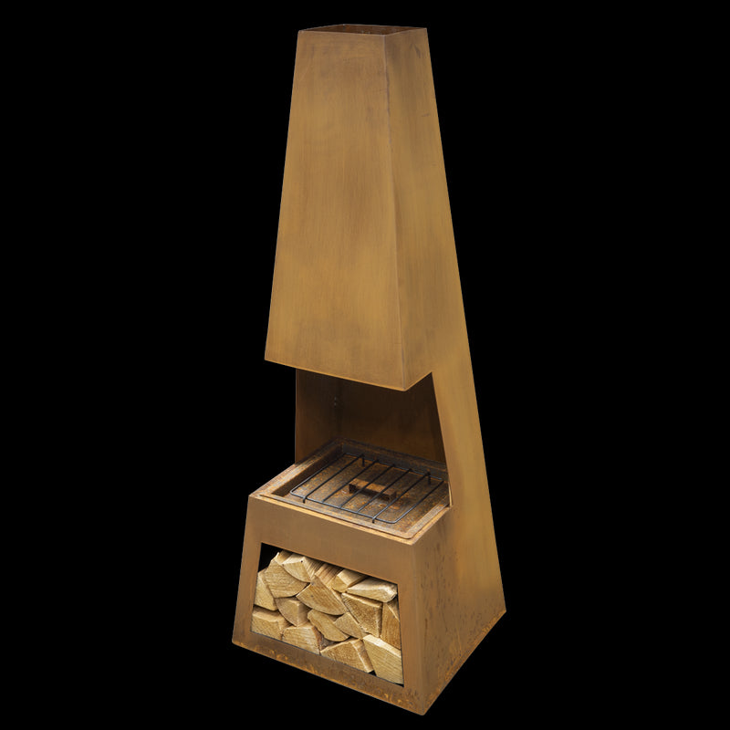 Dellonda Outdoor Chiminea Fireplace Heater Firewood Storage - Corten Steel Dellonda  - Dynamic Drive
