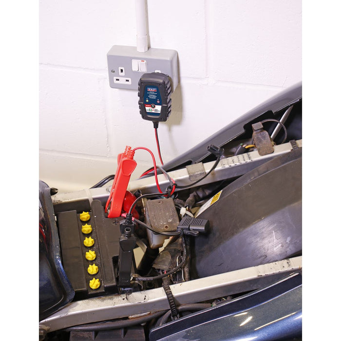 Sealey Compact Auto Smart Car Battery Charger 1A 6V 12V AGM GEL Batteries 230V Sealey  - Dynamic Drive
