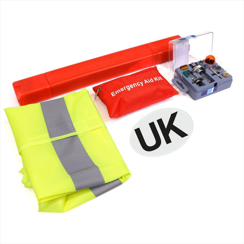 European Breakdown Emergency Travel Kit Triangle Vest Bulb Kit UK Sticker Streetwize - Dynamic Drive