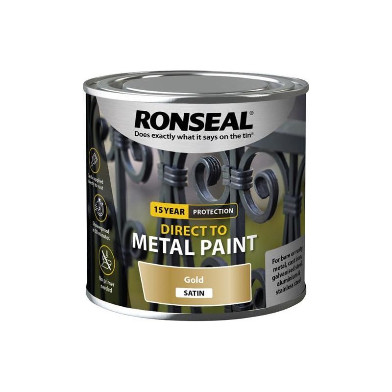 Ronseal Direct to Metal Paint Gold Satin 250ml Ronseal - Dynamic Drive