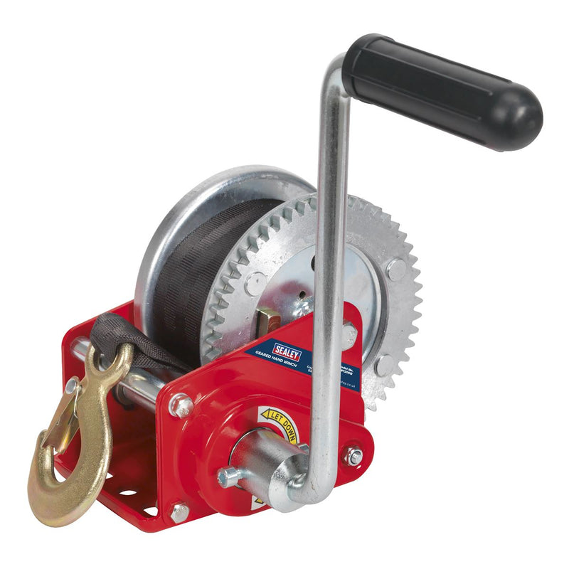 Sealey Geared Hand Winch with Brake & Webbing 540kg Capacity GWW1200B Sealey - Dynamic Drive