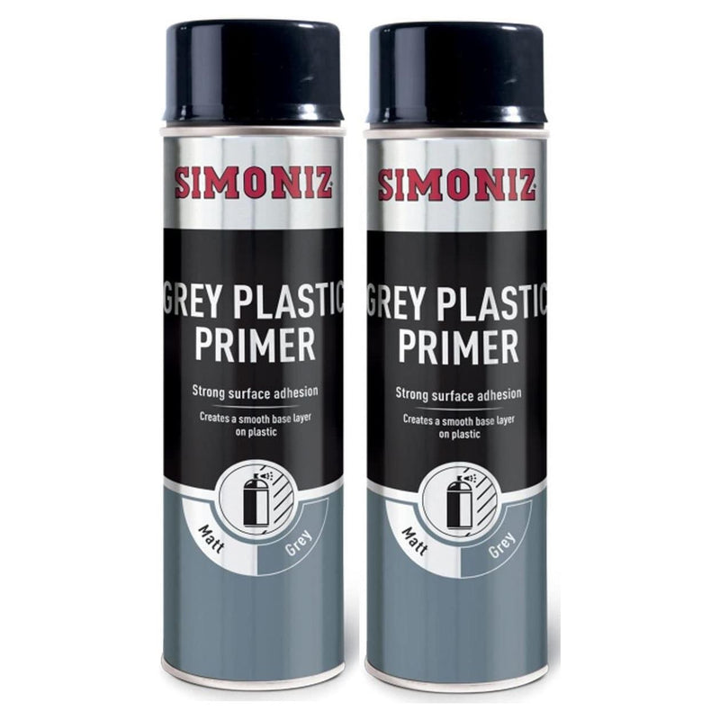 2x Simoniz Grey Plastic Smooth Primer Car Paint Spray Anti Rust Aerosol 500ml Simoniz  - Dynamic Drive