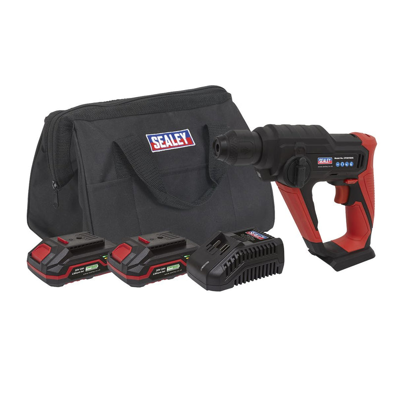 Sealey Cordless Rotary Hammer Drill Kit 20V SV20 Series SDS Plus 2 Batteries Sealey - Dynamic Drive