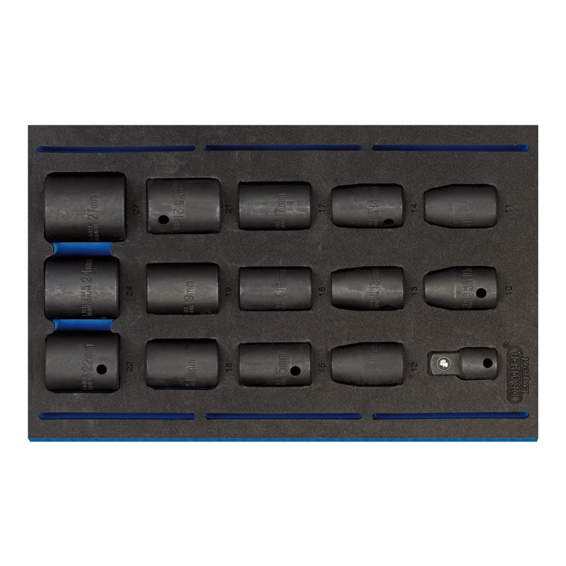 Draper Impact Socket Set in 1/4 Drawer EVA Insert Tray, 1/2" Sq. Dr. (15 Piece) Draper - Dynamic Drive