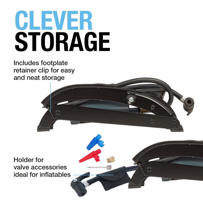 Ring RFP1 Single Barrel Footpump, with Footplate Clips and Adaptor Set Ring Automotive - Dynamic Drive