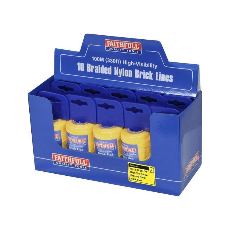 Faithfull Hi-Vis Nylon Brick Line 100m (330ft) Yellow Faithfull - Dynamic Drive