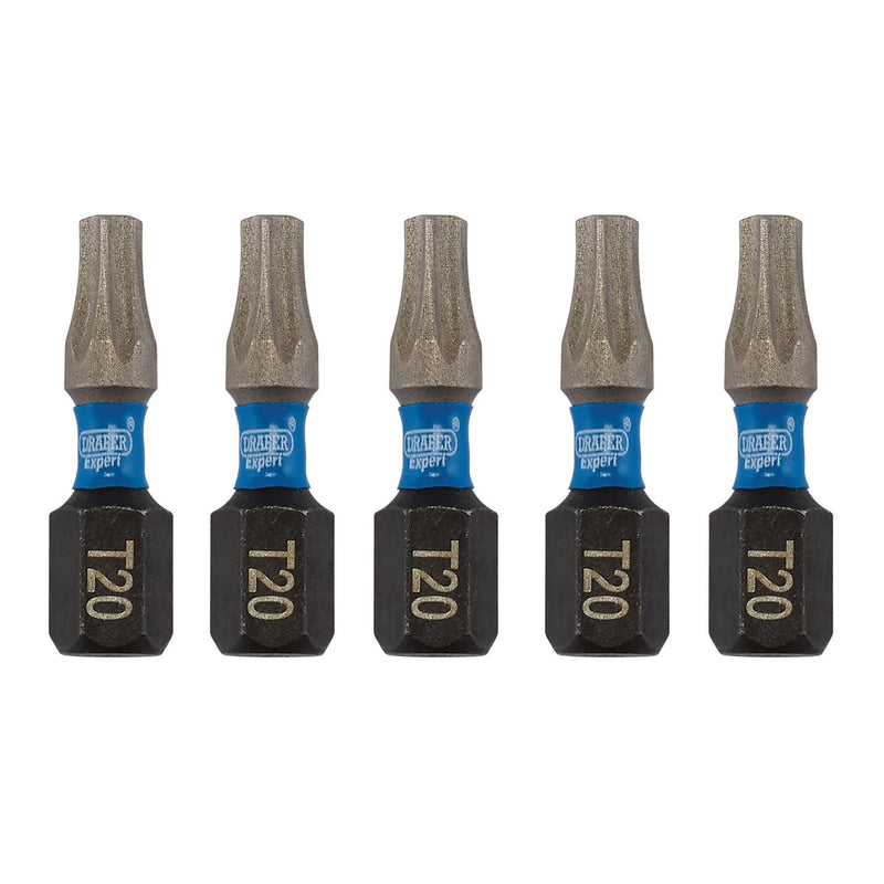 Draper Expert TX-STAR Impact Screwdriver Bits, T20 x 25mm, 1/4" Hex (Pack of 5) Draper - Dynamic Drive