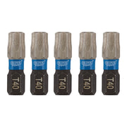 Draper Expert TX-STAR Impact Screwdriver Bits, T40 x 25mm, 1/4" Hex (Pack of 5) Draper - Dynamic Drive