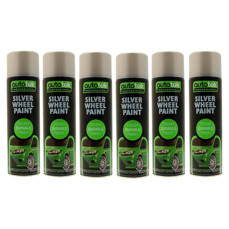 6x AUTOTEK SILVER Wheel Paint 500ml Spray Paint High Coverage Autotek  - Dynamic Drive
