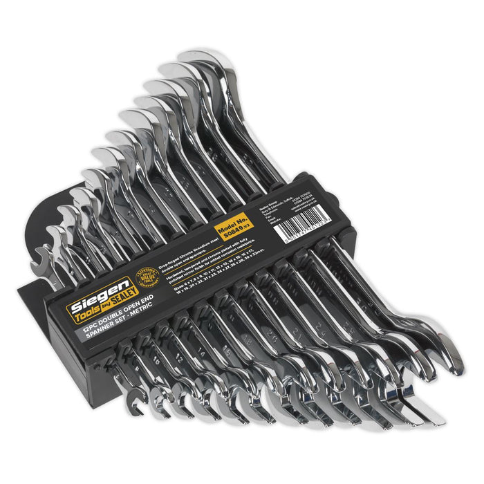 Sealey Double Open-End Spanner Set 12pc Metric S0849 Siegen by Sealey - Dynamic Drive