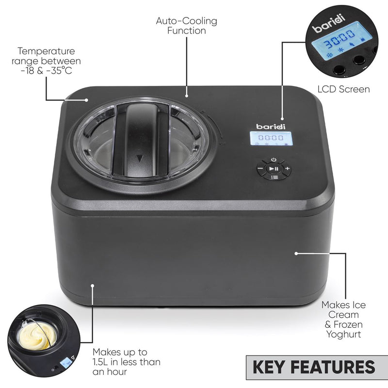 Baridi Automatic Churning Ice Cream Machine 1.5L - Black DH240 Baridi - Dynamic Drive