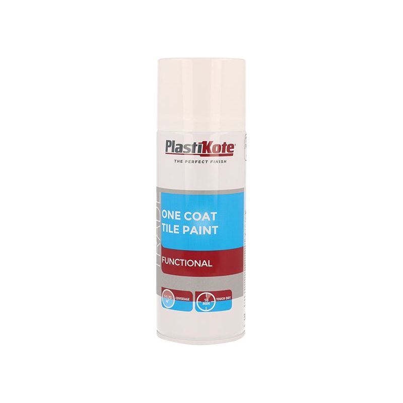 Plastikote Trade One Coat Spray Tile Paint Gloss White 400ml PlastiKote - Dynamic Drive