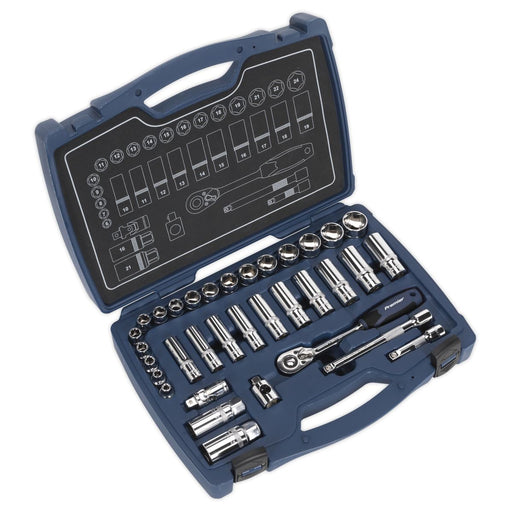 Sealey Premier Socket Set 34pc 3/8" Drive Metric WallDrive Ratchet Extension Bar Sealey  - Dynamic Drive