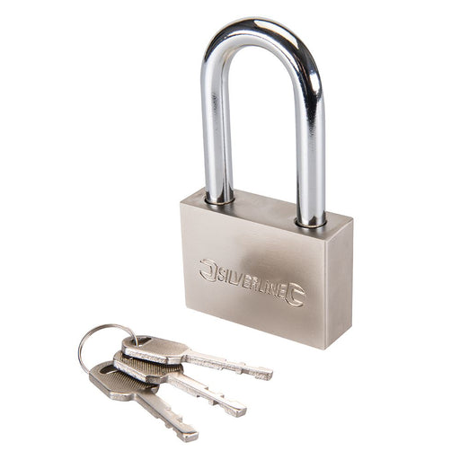 Silverline Steel Padlock Long Shackle 60mm Silverline - Dynamic Drive