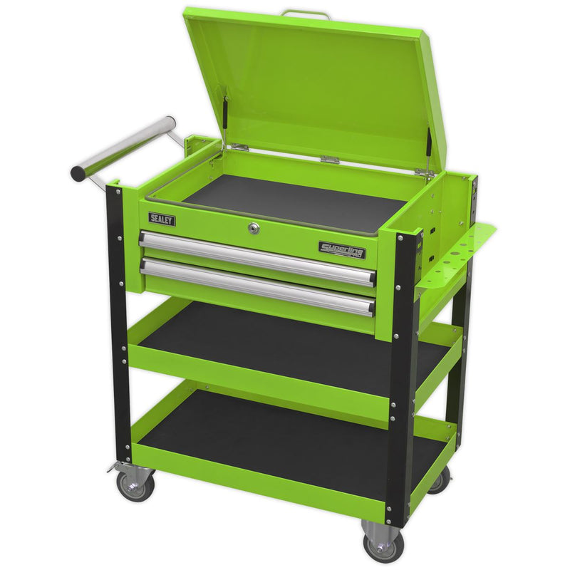 Sealey Heavy-Duty Mobile Tool & Parts Trolley 2 Drawers & Lockable Top Hi-Vis Gr Sealey - Dynamic Drive