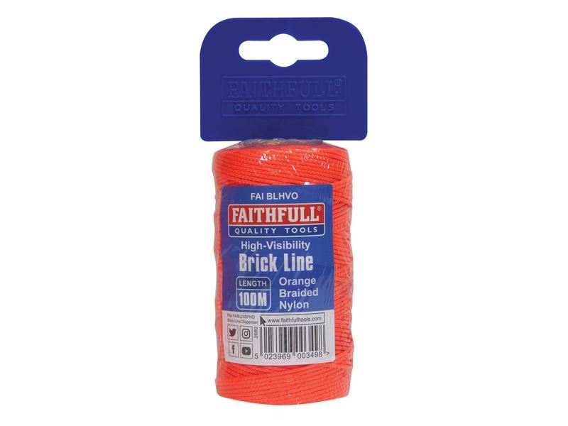 Faithfull Hi-Vis Nylon Brick Line 100m (330ft) Orange Faithfull - Dynamic Drive