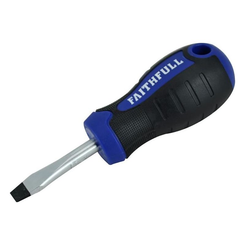Faithfull Soft Grip Stubby Screwdriver Flared Slotted Tip 6.5 x 38mm Faithfull - Dynamic Drive