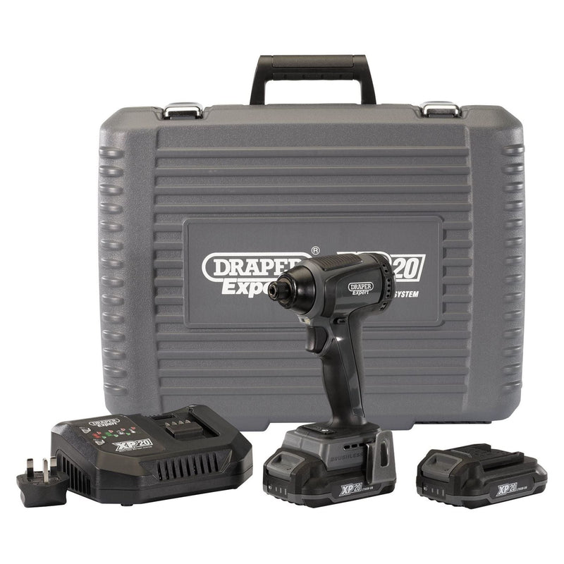 Draper XP20 20V Brushless Impact Driver, 1/4" Hex., 200Nm, 2 x 2.0Ah Batteries, Draper - Dynamic Drive