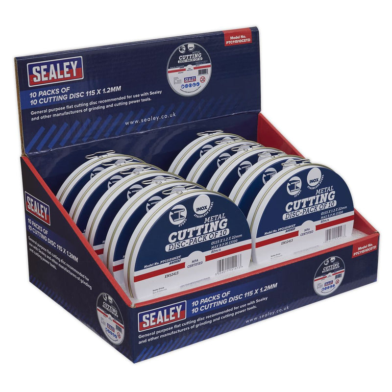 Sealey Cutting Disc 115 x 1.2mm Countertop Display Box 10 Packs of 10 Sealey - Dynamic Drive