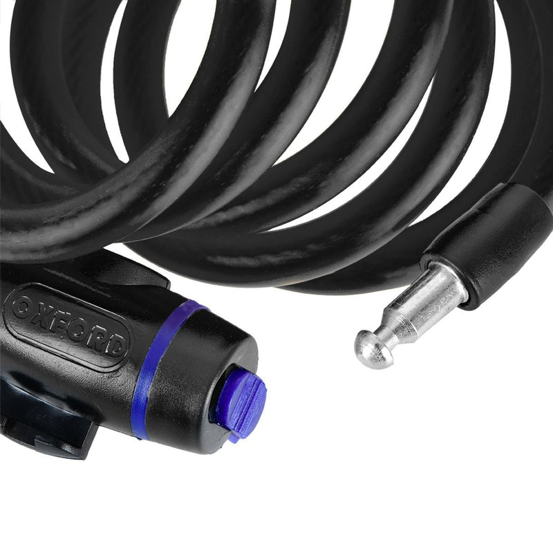 Oxford Self Coiling Tensile Steel Cable Lock 12mm x 1800mm Smoke Oxford - Dynamic Drive