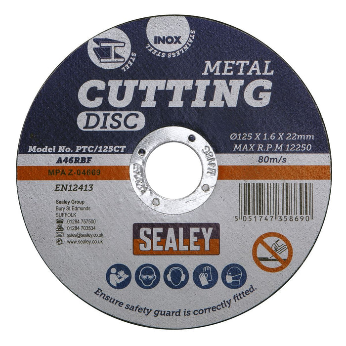 Sealey Cutting Disc125 x 1.6mm 22mm Bore PTC/125CT Sealey - Dynamic Drive