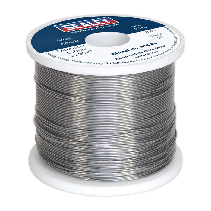 Sealey Solder Wire Quick Flow 2% 0.7mm/22SWG 40/60.5kg Reel SOL22 Sealey - Dynamic Drive