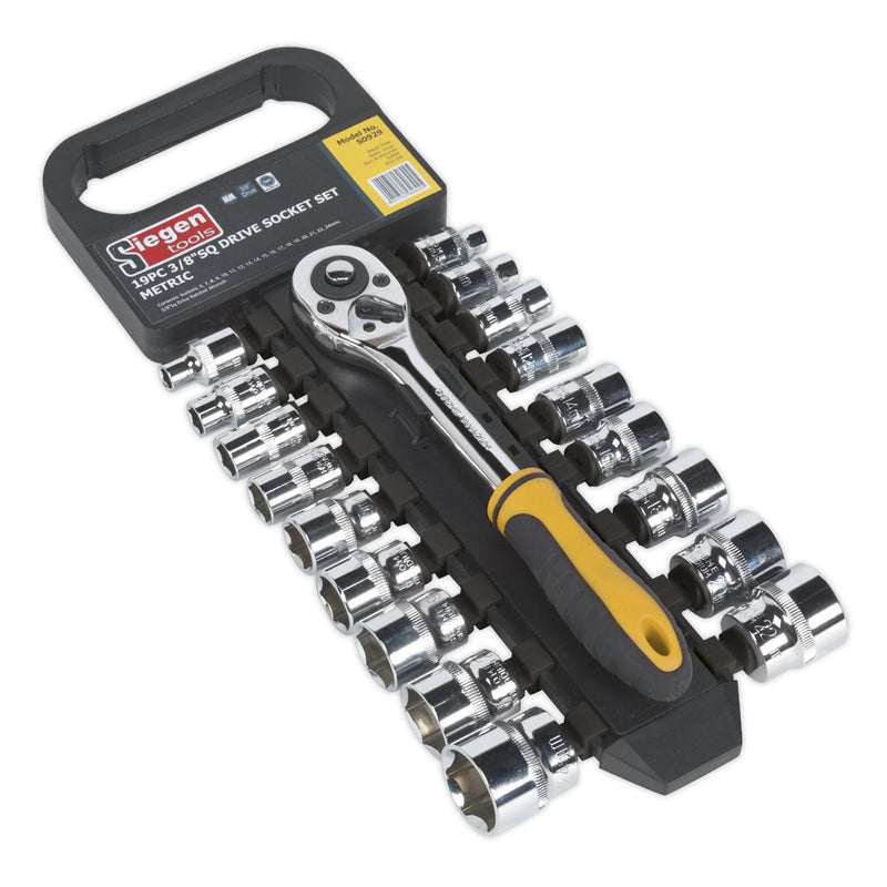 Siegen by Sealey Socket Set 19Pc 3/8Inchsq Drive 6Pt Walldrive Metric Siegen by Sealey - Dynamic Drive