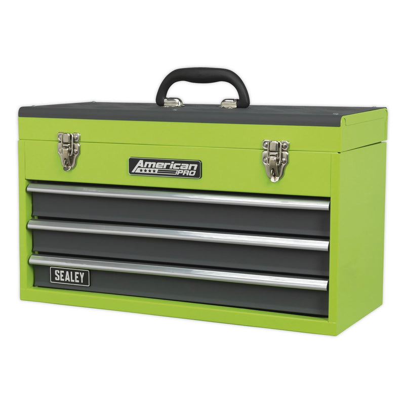 Sealey Tool Chest 3 Drawer Portable with Ball-Bearing Slides Hi-Vis Green/Grey Sealey - Dynamic Drive