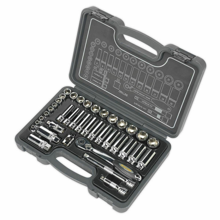 Sealey Socket Set 38pc 3/8"Sq Drive 6pt WallDrive Metric AK7952 Sealey - Dynamic Drive