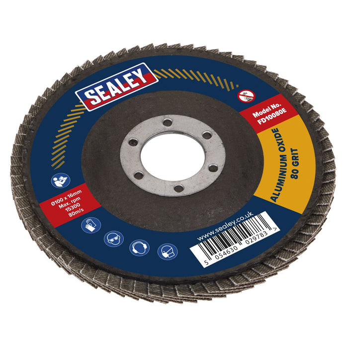 Sealey Flap Disc Aluminium Oxide100mm16mm Bore 80Grit FD10080E Sealey - Dynamic Drive