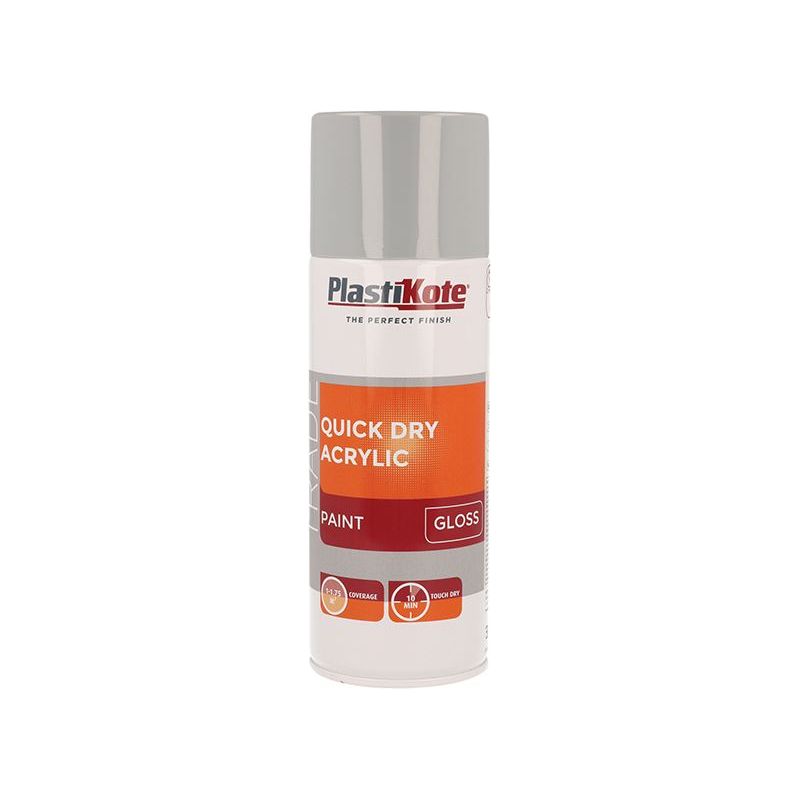 Plastikote Trade Quick Dry Acrylic Spray Paint Gloss Grey 400ml PlastiKote - Dynamic Drive