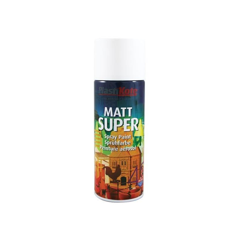Plastikote Super Spray Matt White RAL 9016 400ml PlastiKote - Dynamic Drive