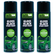 3x Autotek Professional Gloss Black 500ml Spray Paint High Coverage Autotek - Dynamic Drive