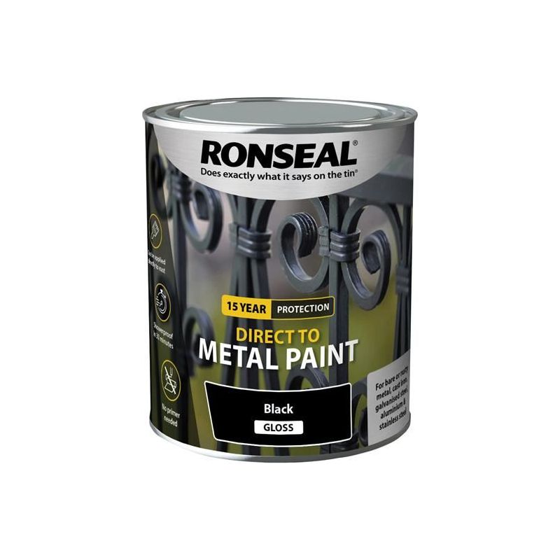 Ronseal Direct to Metal Paint Black Gloss 750ml Ronseal - Dynamic Drive
