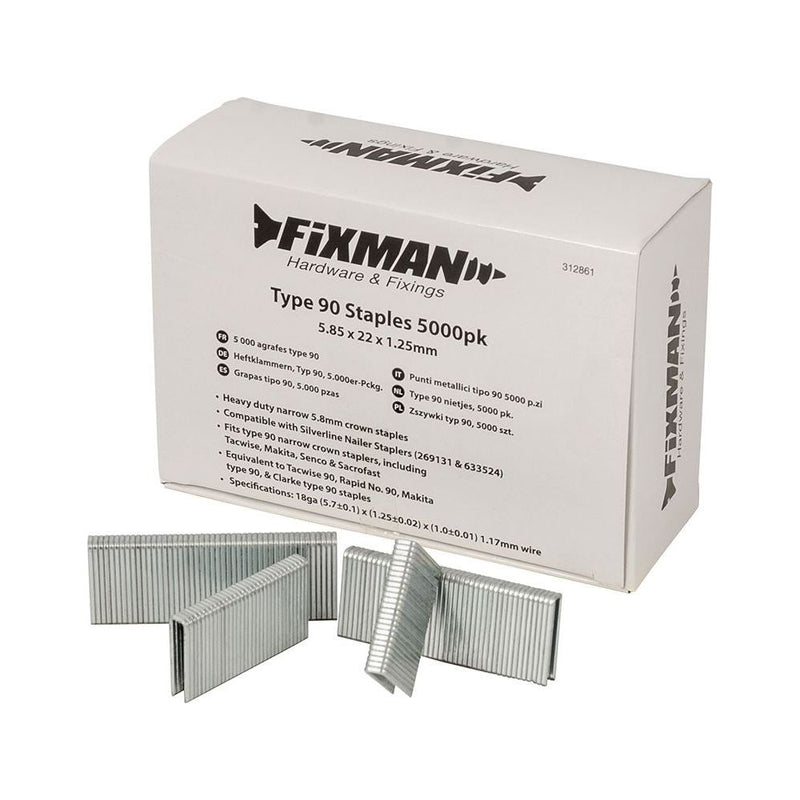 Fixman Type 90 Staples 5000pk 5.80 x 22 x 1.25mm Fixman - Dynamic Drive