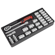 Sealey Tool Tray with Socket Set 26pc 1/2"Sq Drive TBT35 Sealey - Dynamic Drive
