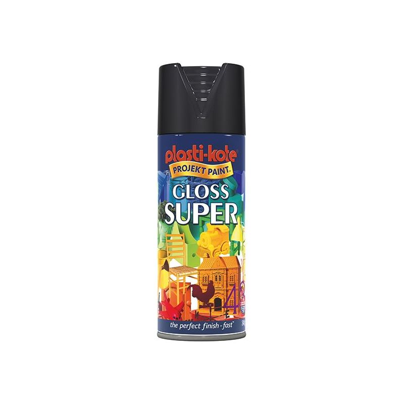 Plastikote Gloss Super Spray Black 400ml PlastiKote - Dynamic Drive