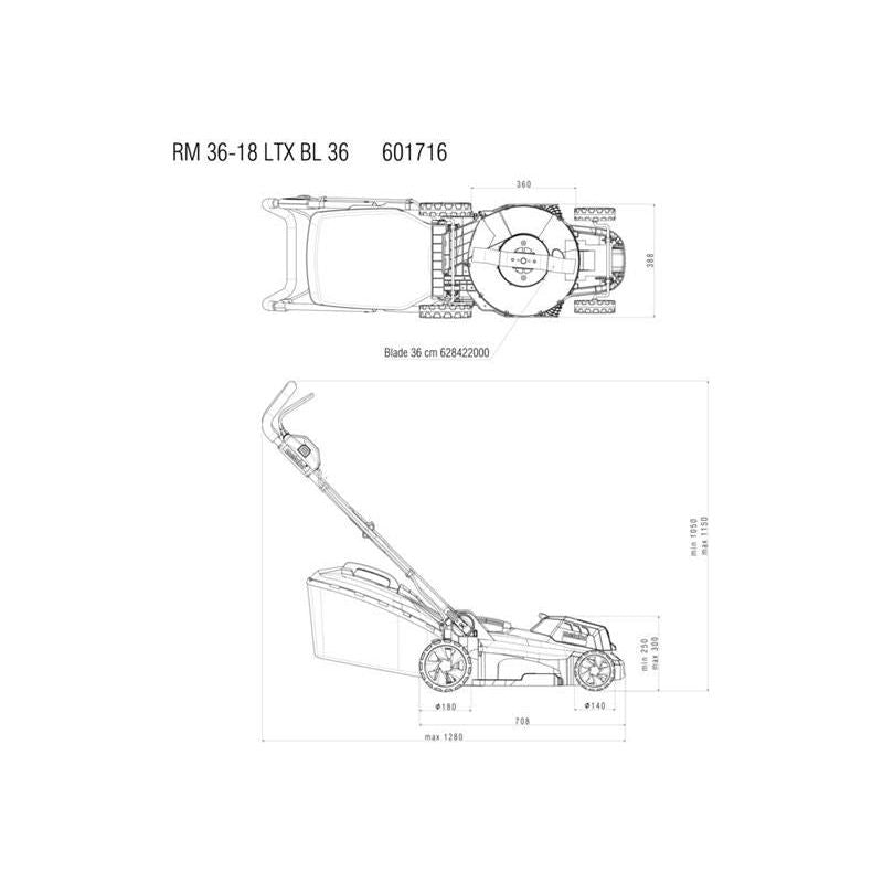 Metabo RM 36-18 LTX BL 36 Lawn Mower 18V Bare Unit Metabo - Dynamic Drive