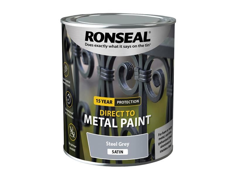 Ronseal Direct to Metal Paint Steel Grey Satin 750ml Ronseal - Dynamic Drive